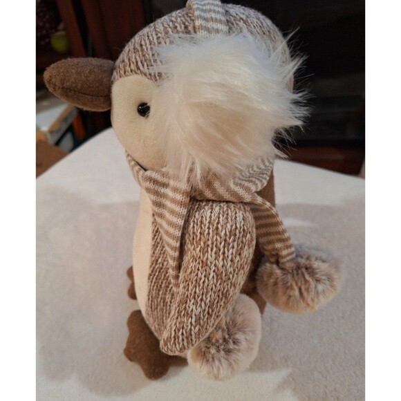 Penguin Plush Stuffed Scarf Ear Muffs Decor Only, Beige & White Beautiful 15" - Picture 6 of 12